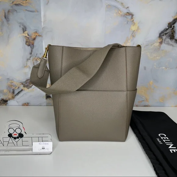Celine Sangle Bucket Bag in Soft Grained Calfskin Grey